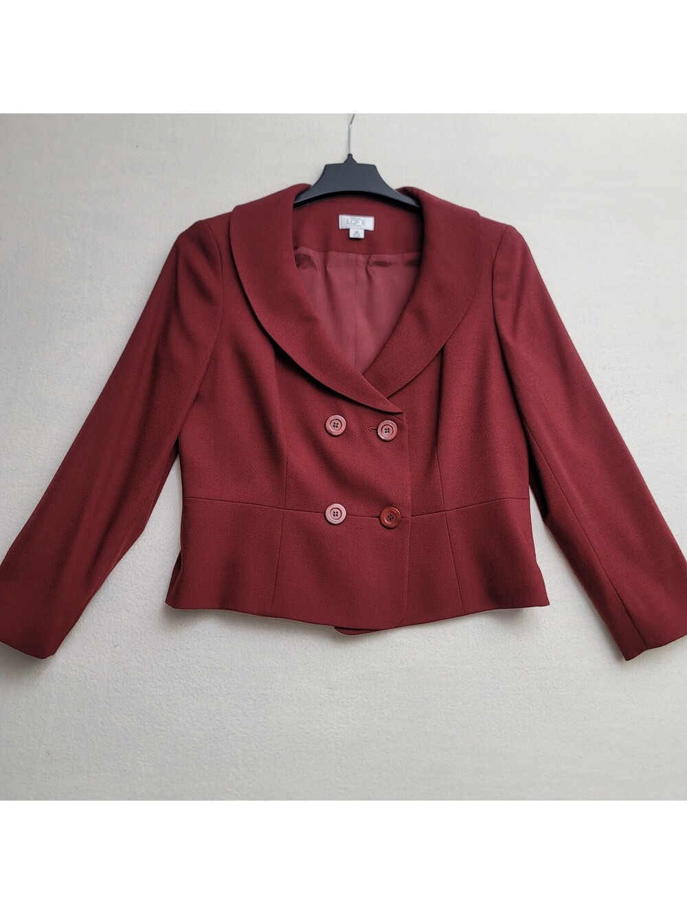 Ann Taylor LOFT Petites Burgundy Wool Blend Double-Breasted Blazer Jacket 14P